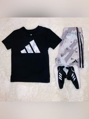 adidas Black Tee with Gray Camo Logo Accents